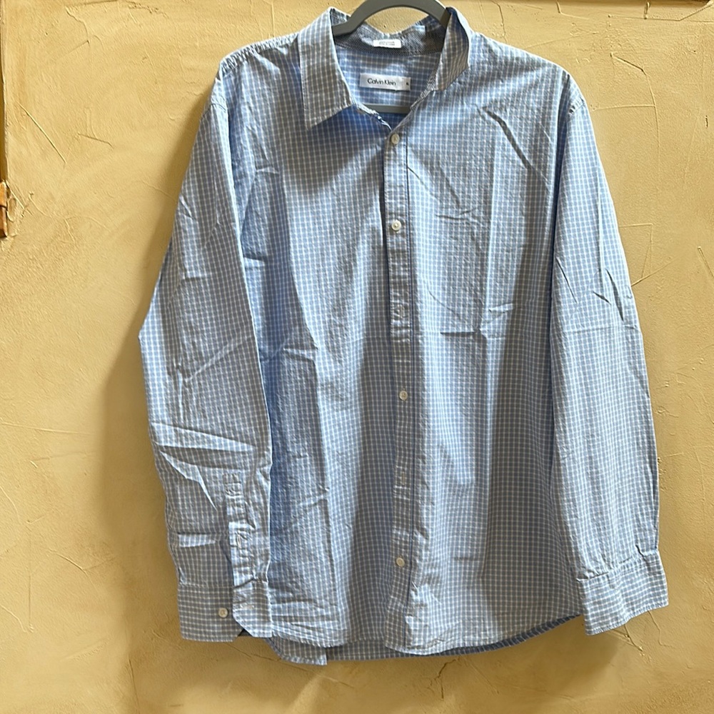 Men's Calvin Klein Blue Checkered Long Sleeve Dress Shirt